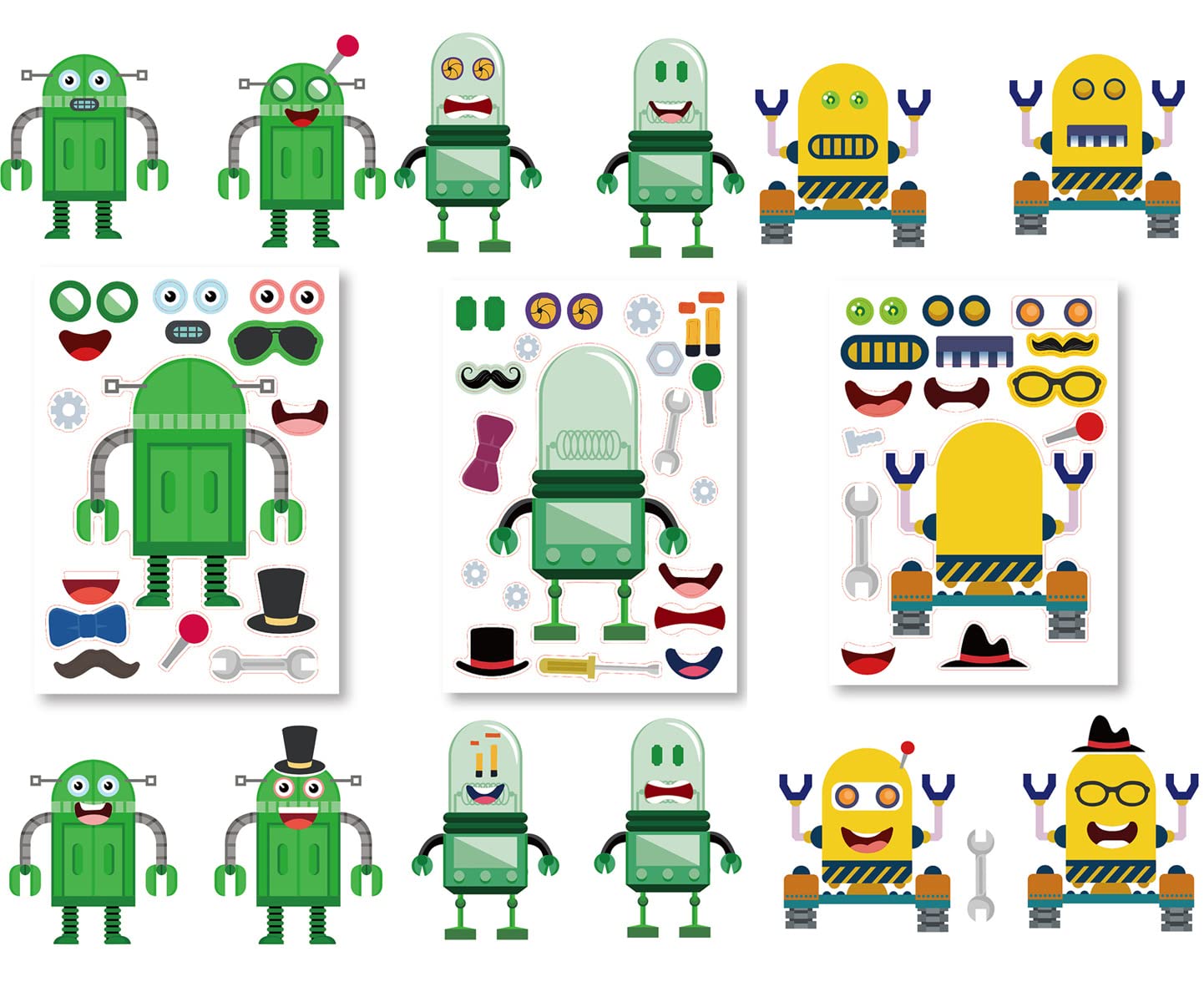 24 Sheets Make Your Own Robot Stickers Make A Face Stickers For Kids Toddlers With Robots Diy Craft Stickers Kids Party Favor Su