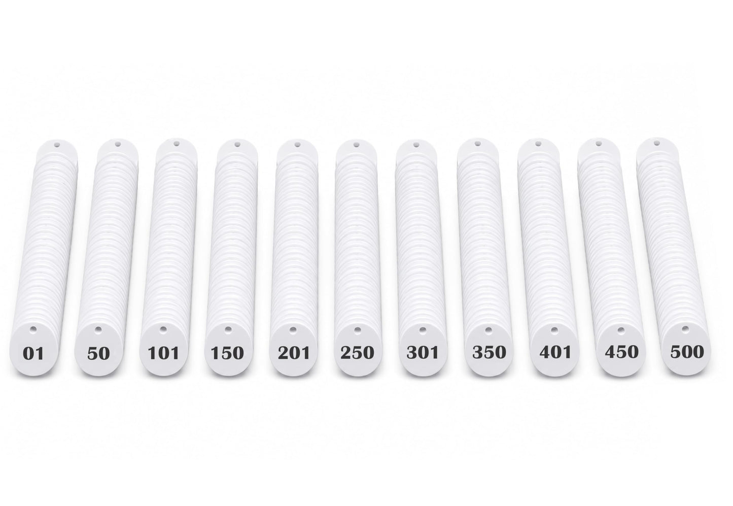 Morel (1 To 500) Numbered Token Coins, White, Plastic, Round, 35 Mm, With Hole, Set Of 500 For Shop, Board Games, School Queue M