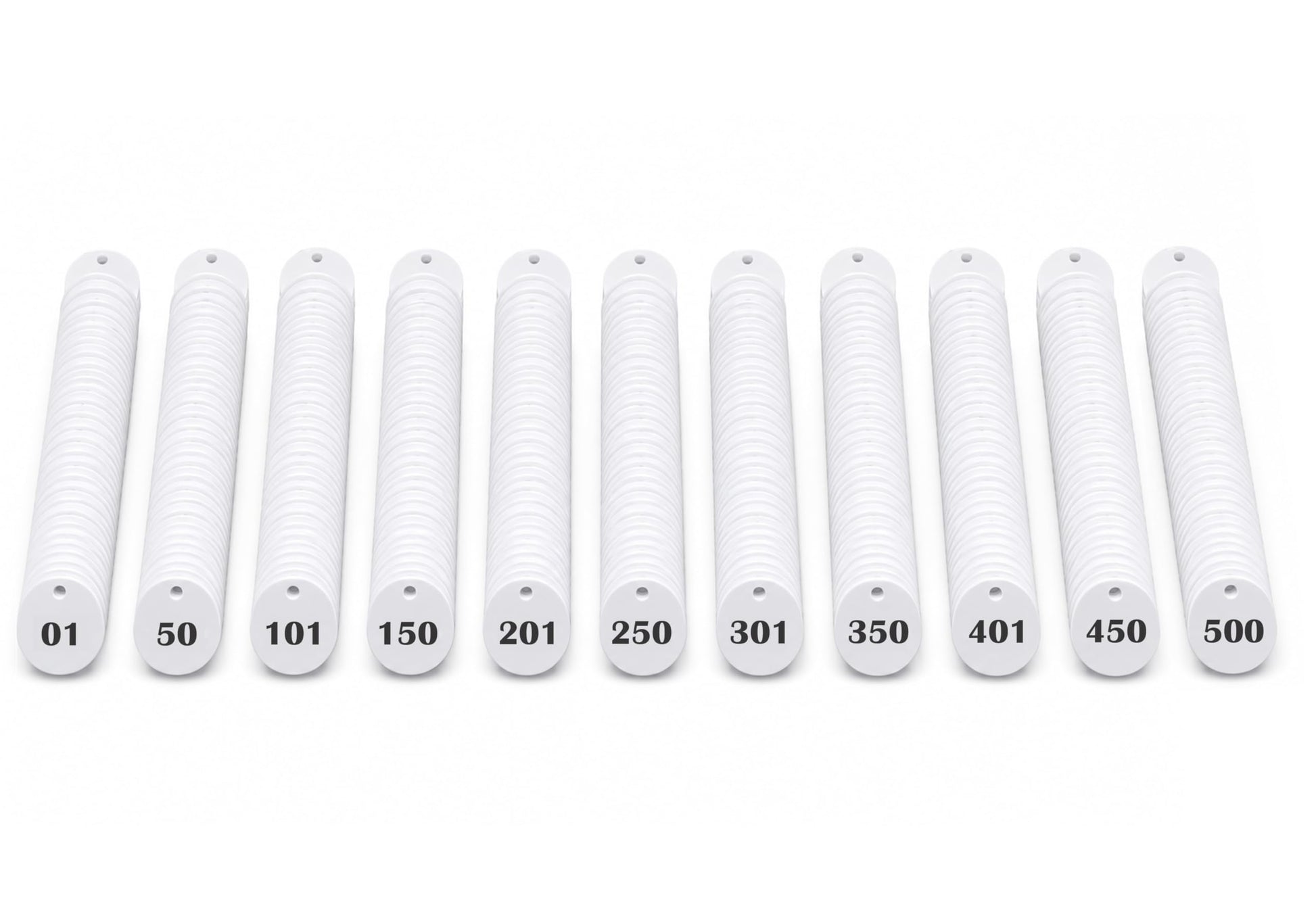 Morel (1 To 500) Numbered Token Coins, White, Plastic, Round, 35 Mm, With Hole, Set Of 500 For Shop, Board Games, School Queue M
