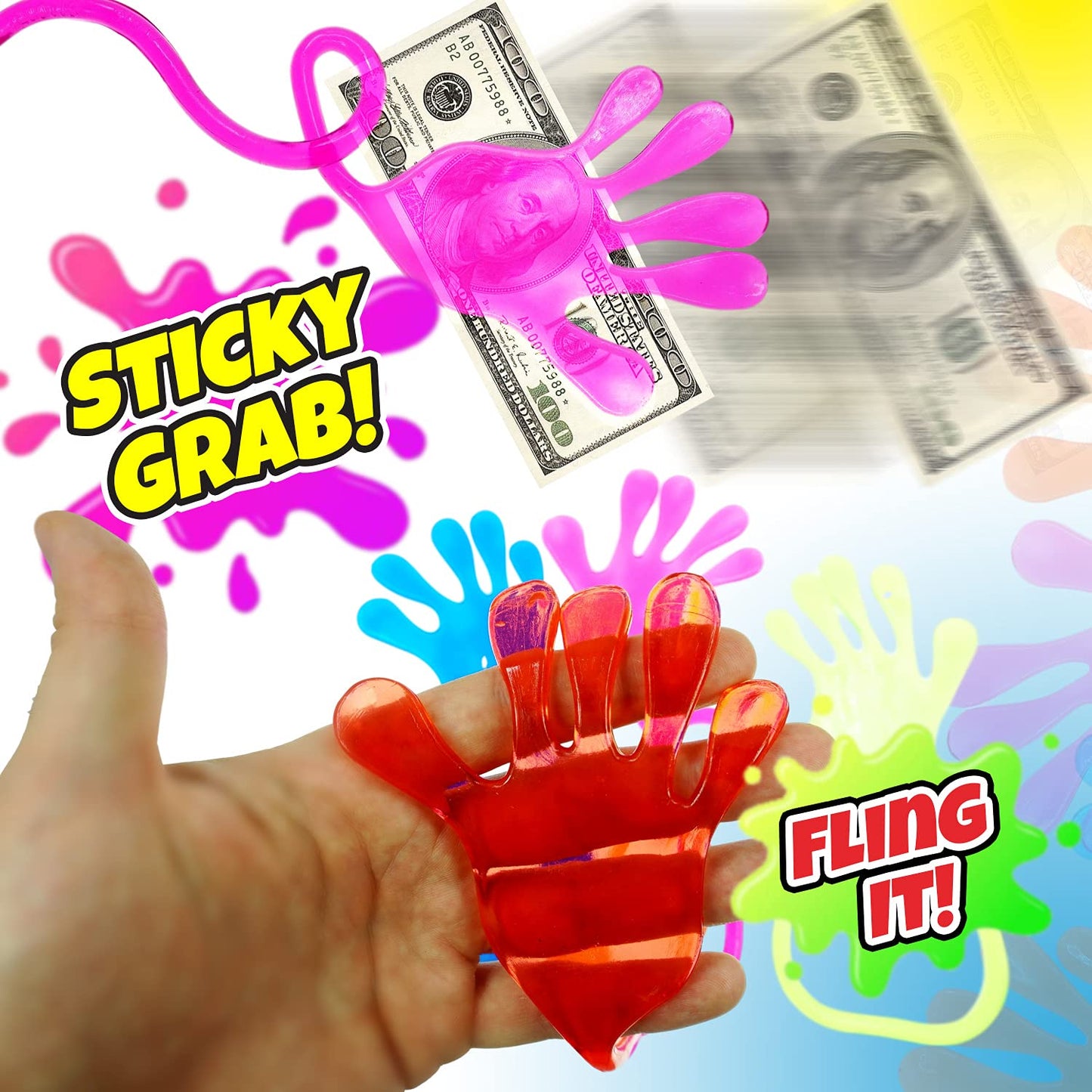 Ja-Ru Giant Glitter Sticky Hands (3 Toys Assorted) Large Stretchy Hand. Halloween Party Favors, Goodie Bag Stuffers & Classroom Prizes. Sensory Slap Toys For Kids. Piñata Stuffing. 414-4A