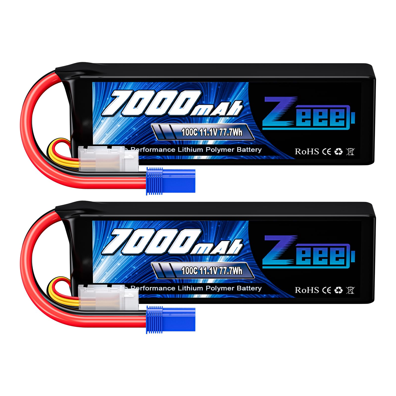 Zeee 3S Lipo Battery 7000mAh 11.1V 100C RC Batteries EC5 Connector Soft Case with Metal Plates for RC Car Truck Tank Racing Mode