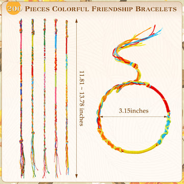 Henoyso 200 Pieces Friendship Bracelets Bulk Handmade Braided String Colorful Braid Friendship Cords Strand Bracelet Party Suppl