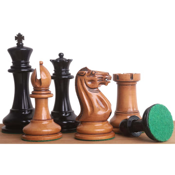 Royalchessmall- 1849 Original Staunton Chess Set- Chess Pieces Only- Lacquered Distress Antiqued Boxwood & Ebony- 4.5'' King