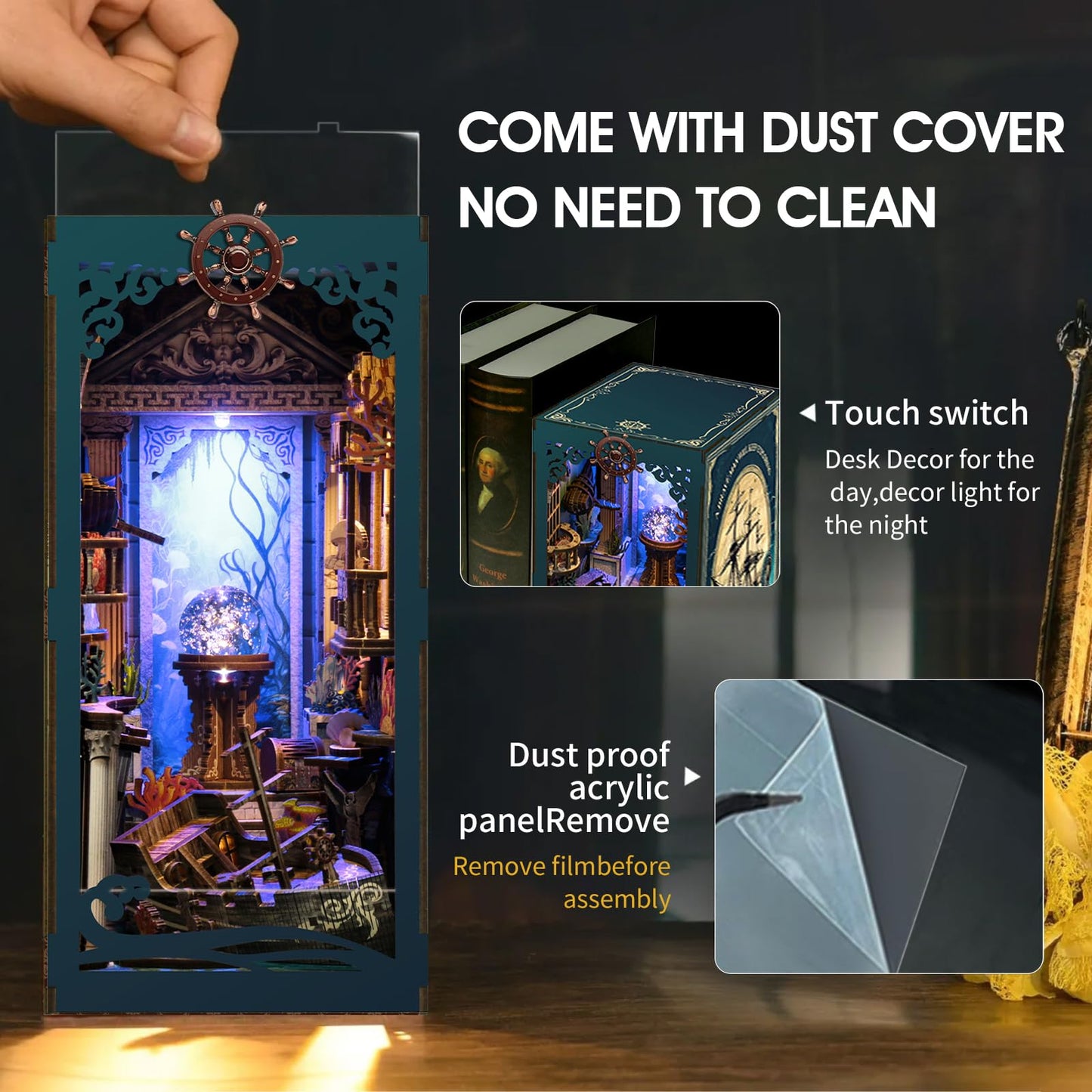 Vaki Vaki Book Nook Kit With Dust Cover & Led Light, Diy Miniature House Kit For Birthday Valentine'S Day, 3D Wooden Bookends Pu