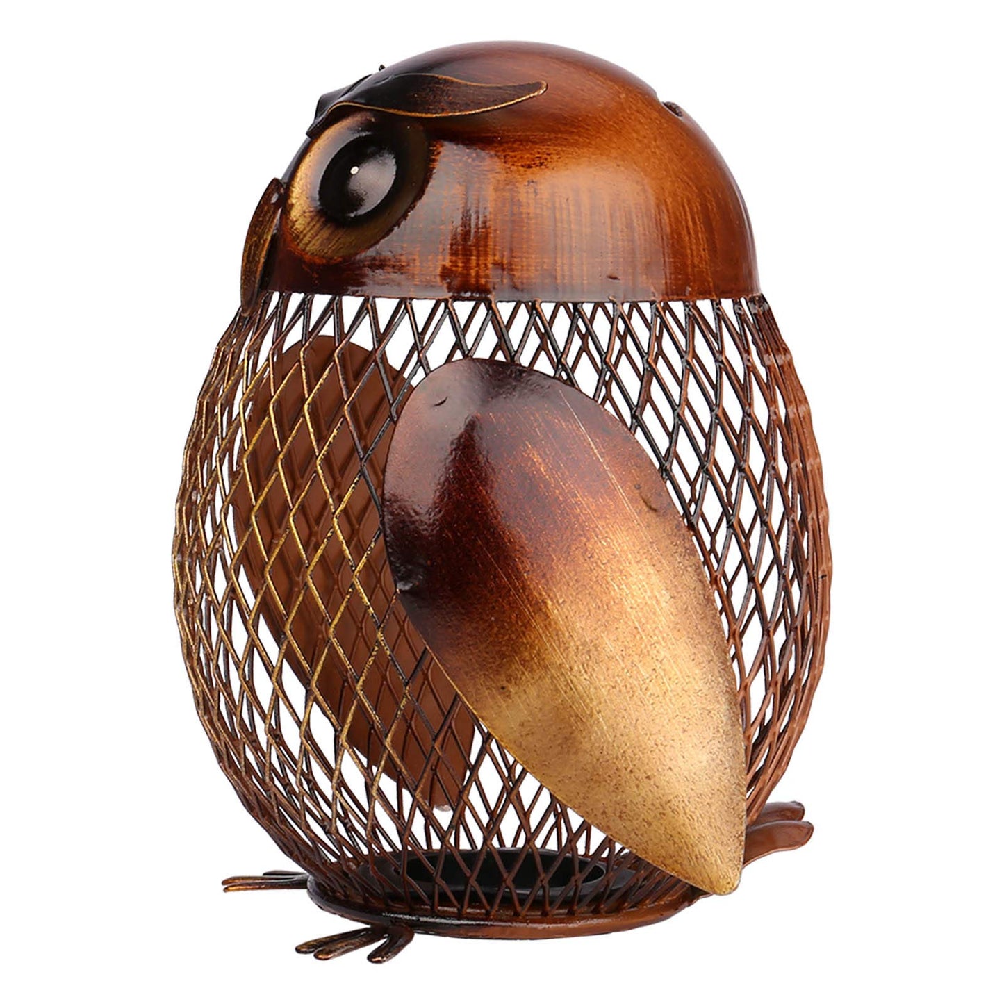 Tooarts Owl Shaped Metal Coin Bank Box Handwork Crafting Art
