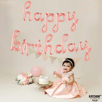 Katchon, Happy Birthday Balloon Rose Gold - 16 Inch | Rose Gold Happy Birthday Sign, Rose Gold Happy Birthday Decorations For Women | Rose Gold Happy Birthday Banner For Rose Gold Party Decorations