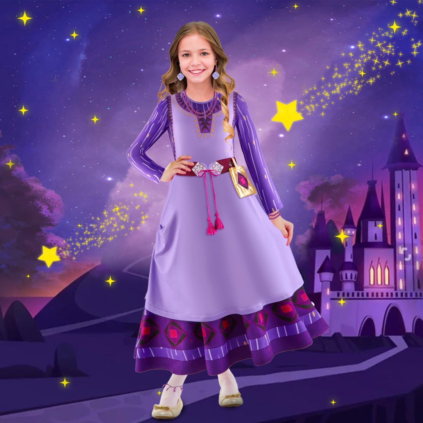 Vermeyen Wish Asha Costume Dress For Girl,Princess Costume Kids Dress Halloween Christmas Costume Cosplay Party Outfit 140