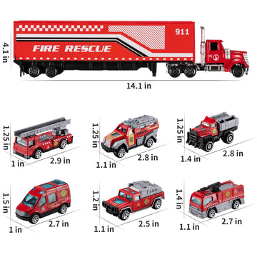 Temi Diecast Emergency Fire Rescue Vehicle Toy Set W/Play Mat, Truck Carrier,Ambulance, Alloy Metal Fighting Car For 3 4 5 6 Yea