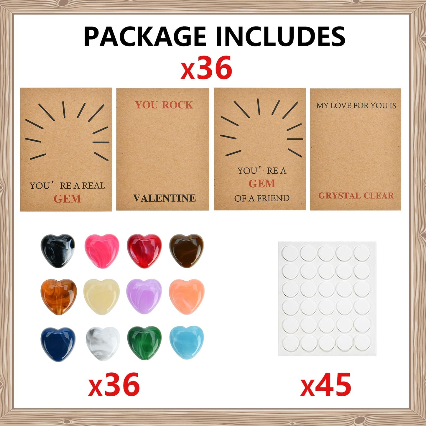 Valentines Day Gifts for Kids, 36 Pack Valentines Cards with Heart-Shape Crystal Stones kawaii, Preppy Valentine Exchange Card F