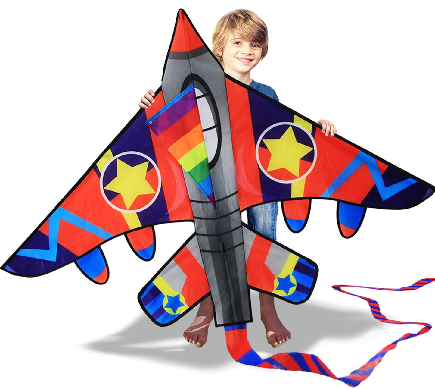 Honbo 58' Fighter Plane Kites For Kids Easy To Fly, Kite For Adults, With Kite Reel And 200Ft String, Beginner Kite For Beach Trip