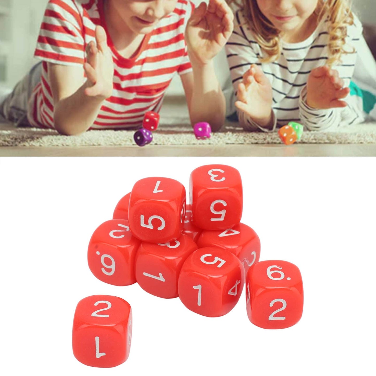 Number Dice, 20Pcs Plastic 6 Sided Game Dice 16Mm Round Corner Polyhedral Dice Set For Numeral Teaching Board Games (Red)