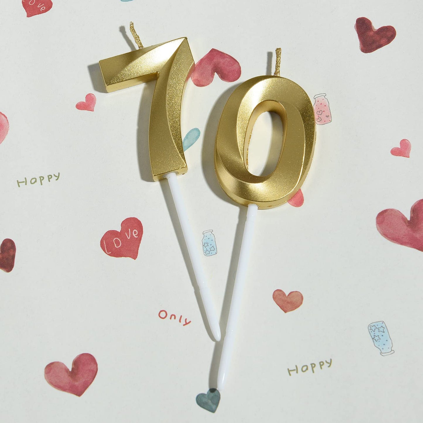 Bailym 70th Birthday Candles, Gold Number 70 Cake Toppers, 1.3 Inch, Synthetic Wax Party Decorations