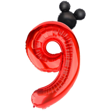 Mouse Number 9 Balloon 40 Inch Red Number 9 Balloon Mini Mouse Head Balloon Large Number 9 Balloon Black Red For 9Th Mouse Themed Birthday Baby Shower