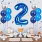 40 Inch Blue Number 2 Balloon, 2Nd Birthday Balloons, 11Pcs Silver Birthday Print Balloons Dark Light Blue Latex Balloons 2 Foil