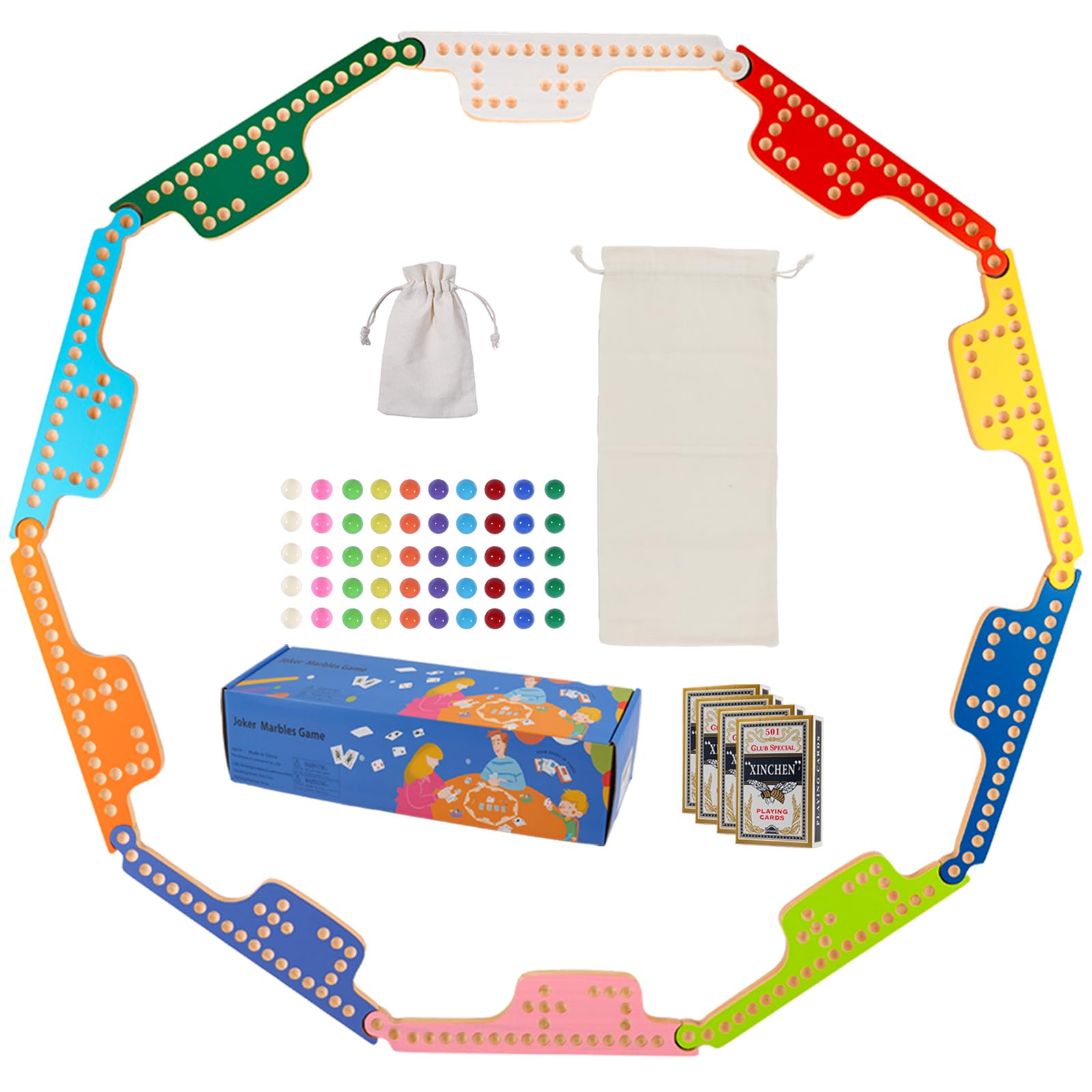 Medikaison Colorful Jokers And Marbles Board Game Pegs And Jokers Card Game For 2-10 Players 10 Solid Wood Game Boards 10 Colors