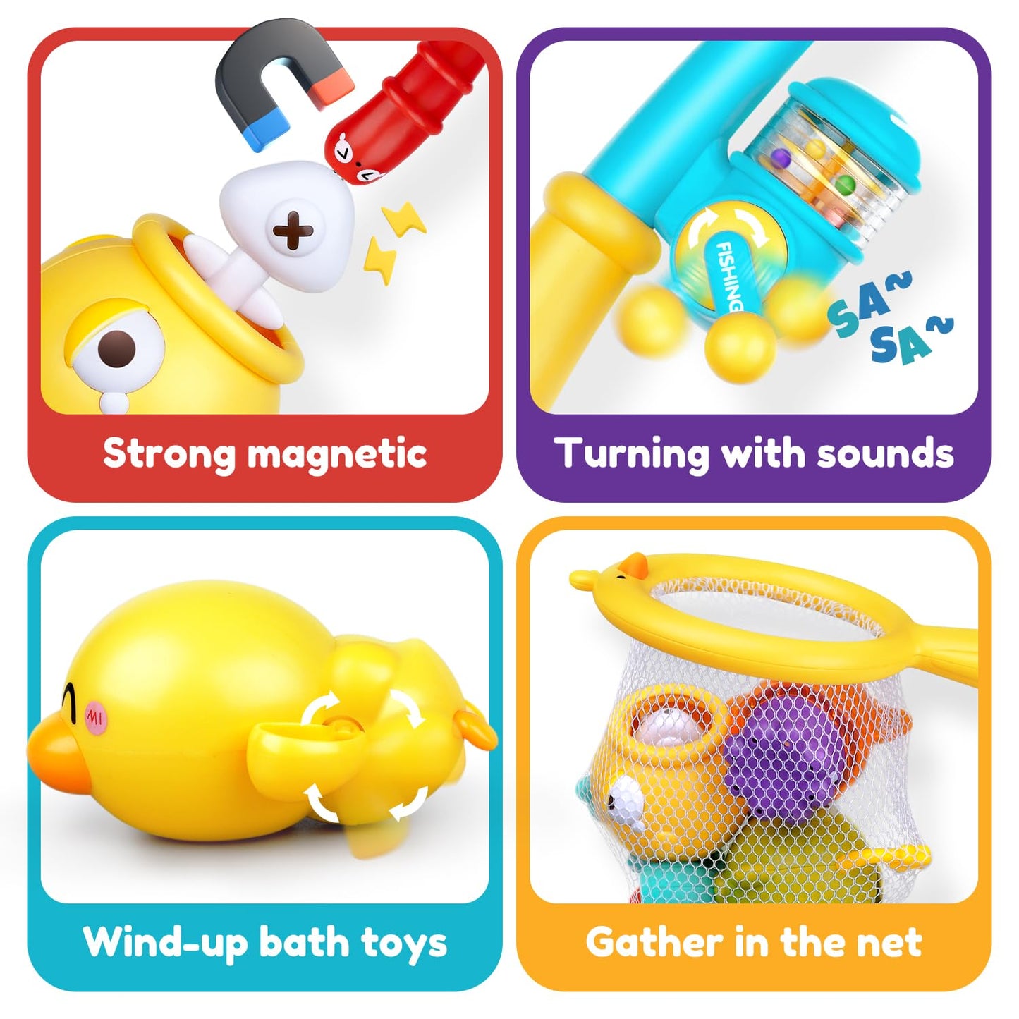 Baby Bath Toys For Kids Ages 1-3, Magnetic Fishing Games With Floating Bathtub Wind-Up Toys & Fishing Net, Fishing Rod Water Poo