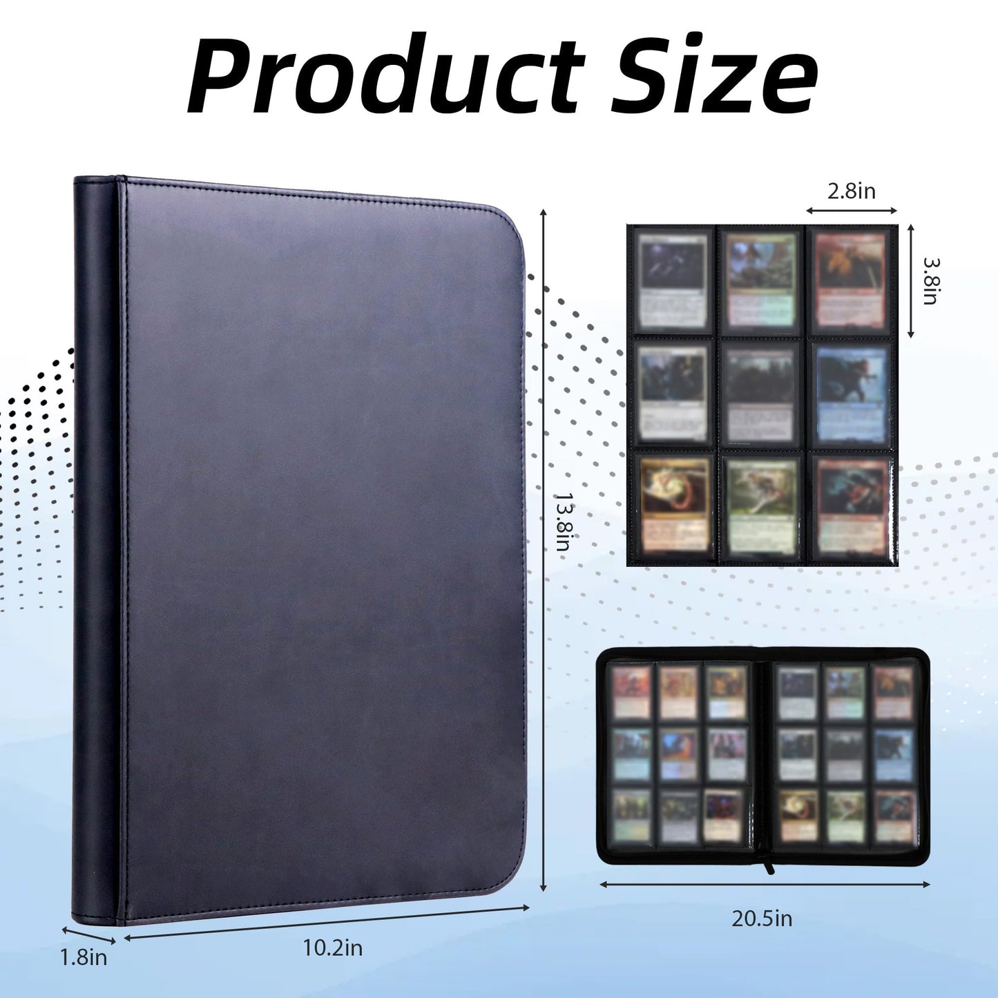 enhanced PU Leather Trading Card Binder  9-Pocket Album with Durable Zipper - 360 Side Loading Storage for TCG  MTG  Game  Sports  and Gift Cards - Suede Lining  Perfect for Collectors - Black