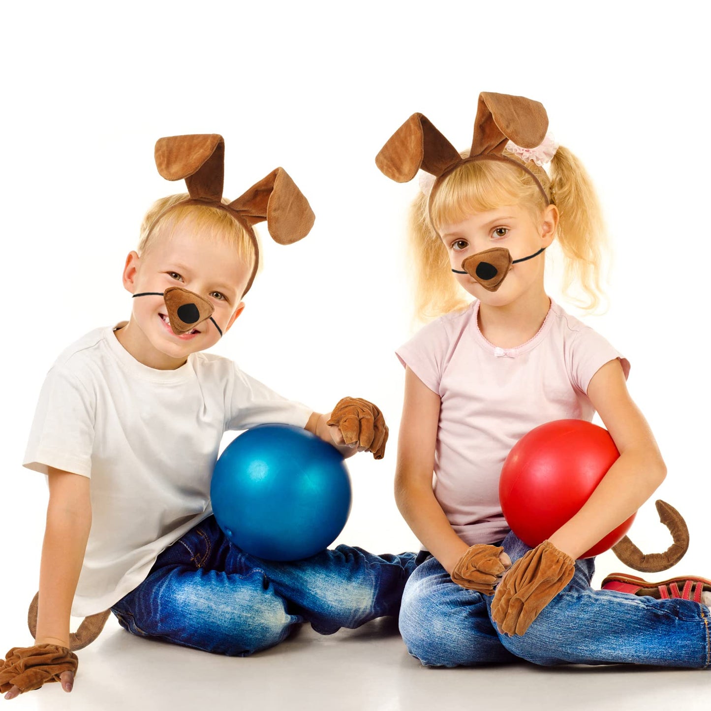 Syhood Puppy Dog Costume Set Kids Dog Ears Headband Bowtie Nose Tail Paw Gloves Puppy Animal Costume For Halloween Carnival Worl