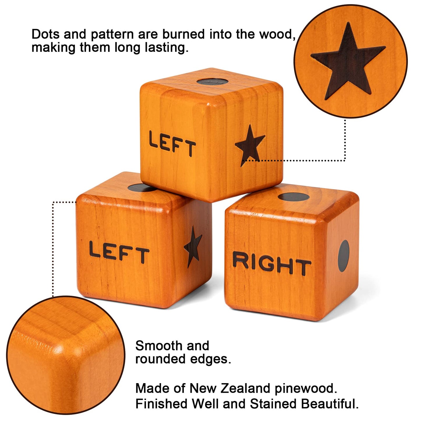 Crobyi Giant Right Center Left Dice Game With 24 Large Chips & Carry Bag. 3.5'' Giant Wooden Outdoor & Lawn Dice Game For Family