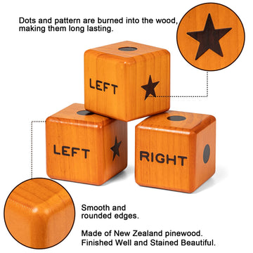 Crobyi Giant Right Center Left Dice Game With 24 Large Chips & Carry Bag. 3.5'' Giant Wooden Outdoor & Lawn Dice Game For Family