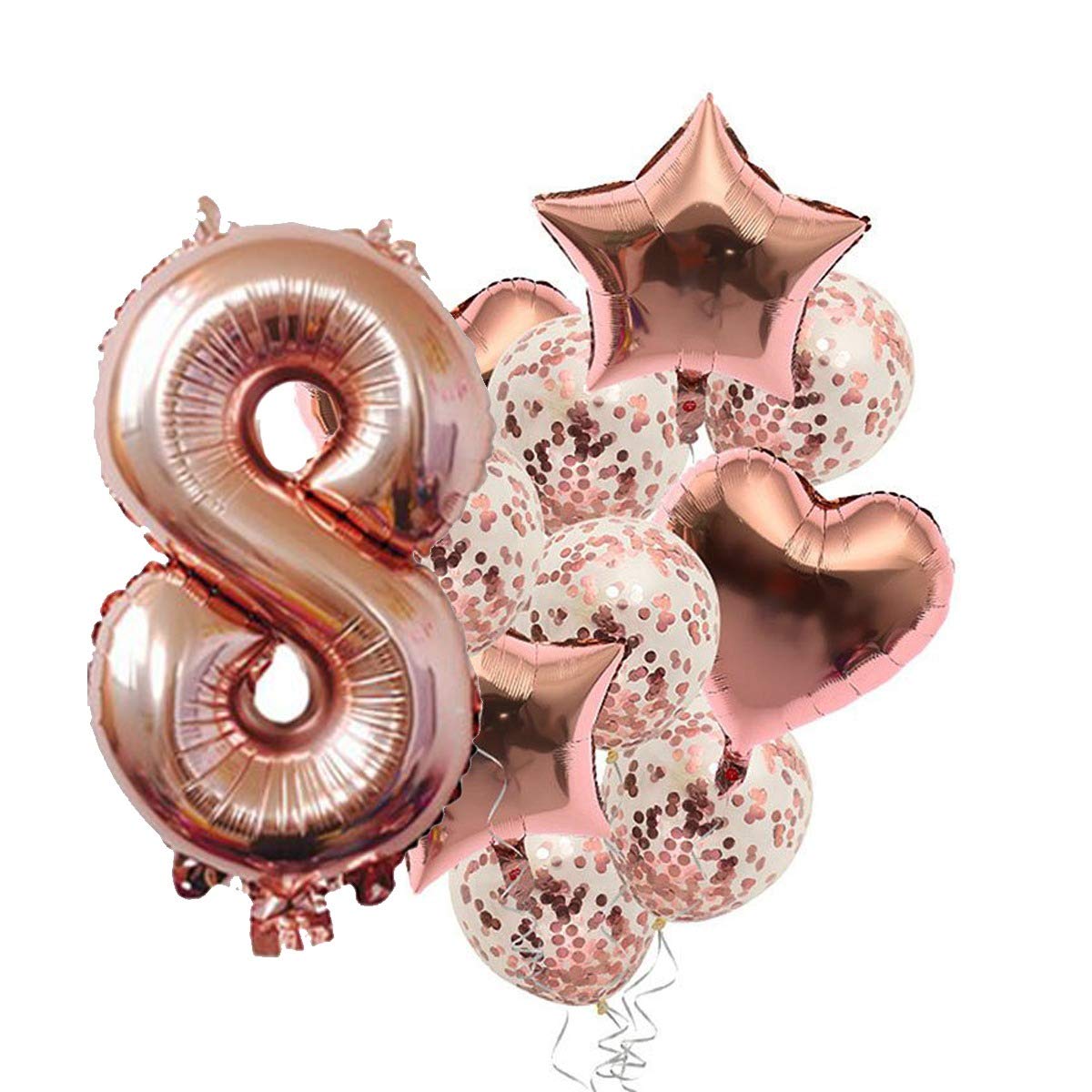 Pop The Party Nylon 8Th Number Balloon With 8 Digit Balloon For Including Star, Heart And Confetti Balloons,Multicolor, 14 Pcs