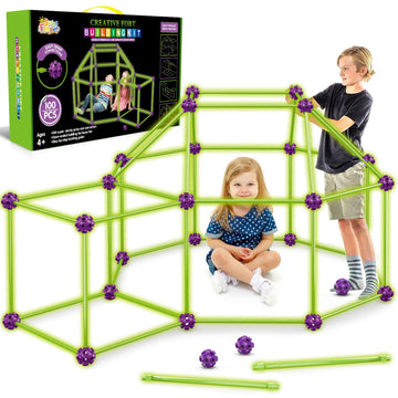 Springflower 100 Pcs Glow In The Dark Fort Building Kit For Kids,Educational Gift For 3 4 5 6 7 8 9 10 11 12 Years Old Boys And Girls,Stem Construction Toys