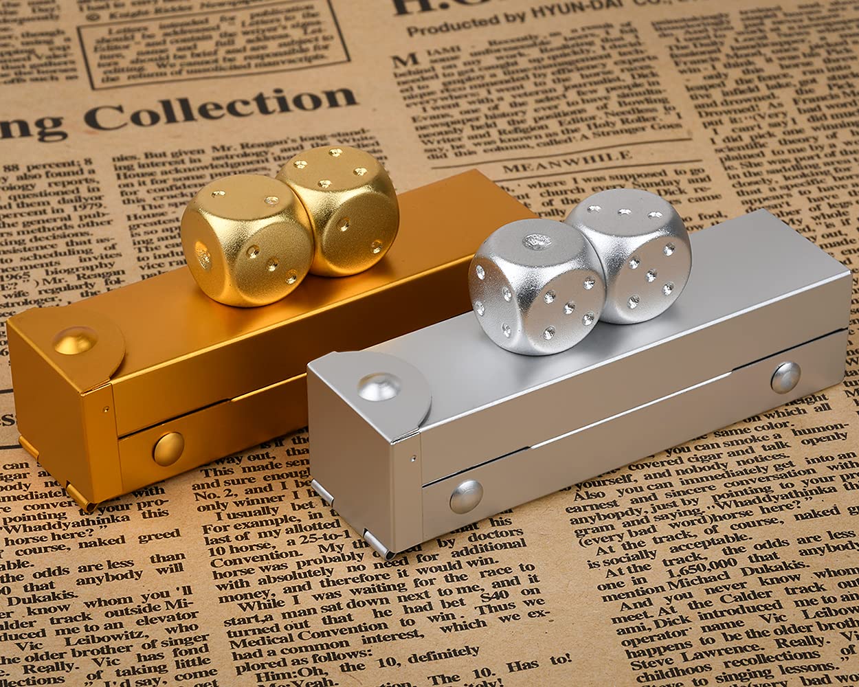DS.DISTINCTIVE STYLE Aluminum Alloy Dice 5 Pieces 16mm Portable Metal Dices with Case 6 Sided Dice for Party Game (Gold Rectangl