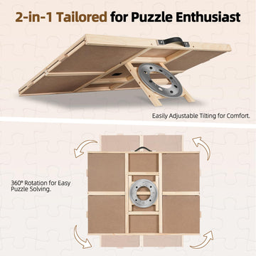 All4Jig 2-In-1 Tilting & Rotating Puzzle Board For Adults Gifts, Wooden Jigsaw Puzzle Table With 4 Drawers, Portable Puzzle Tabl