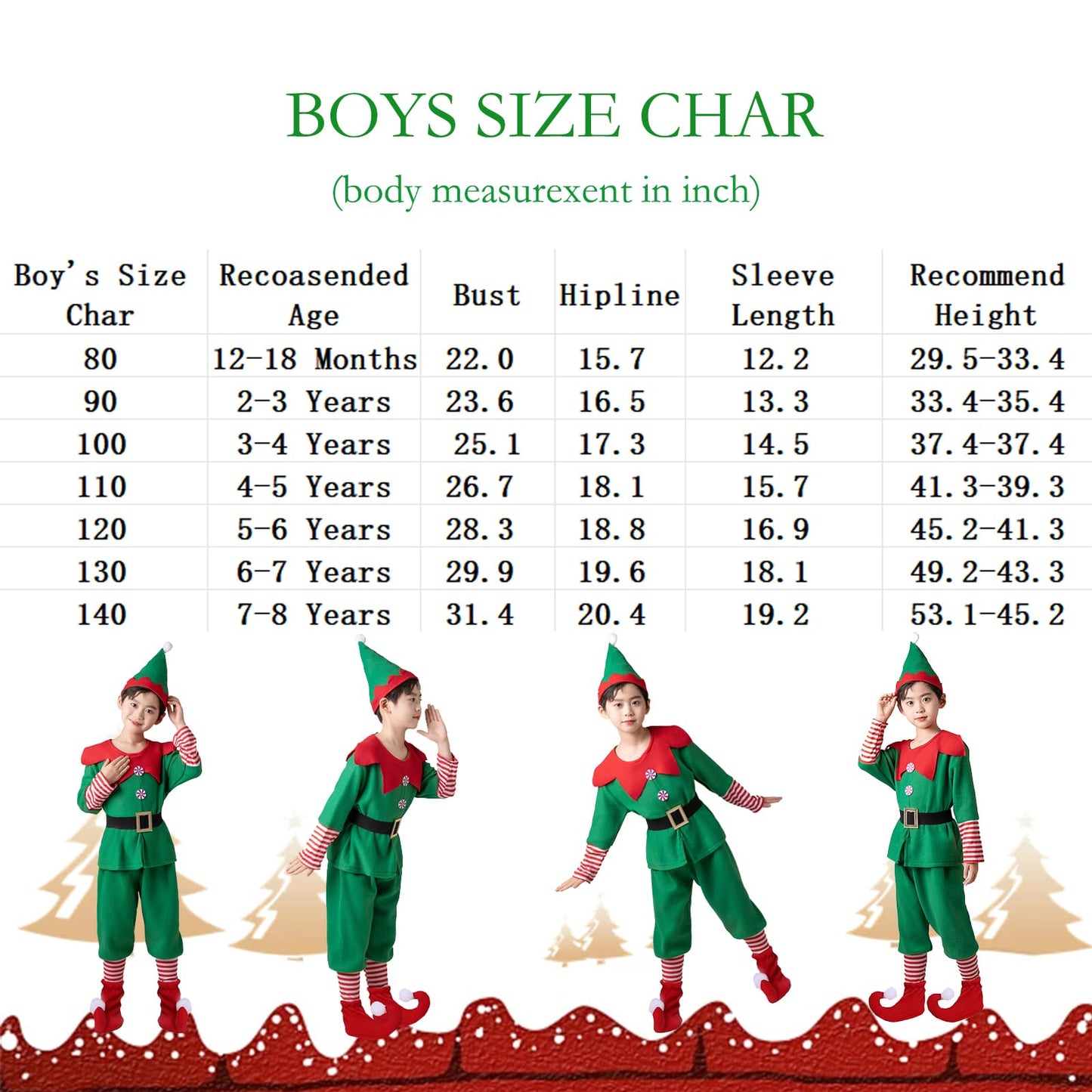 Muimray Christmas Elf Costume For Toddler Baby Boys Girls Santa Costume 5Pcs Set Cosplay Outfit Xmas Clothes Favors Gift (Boy, 1
