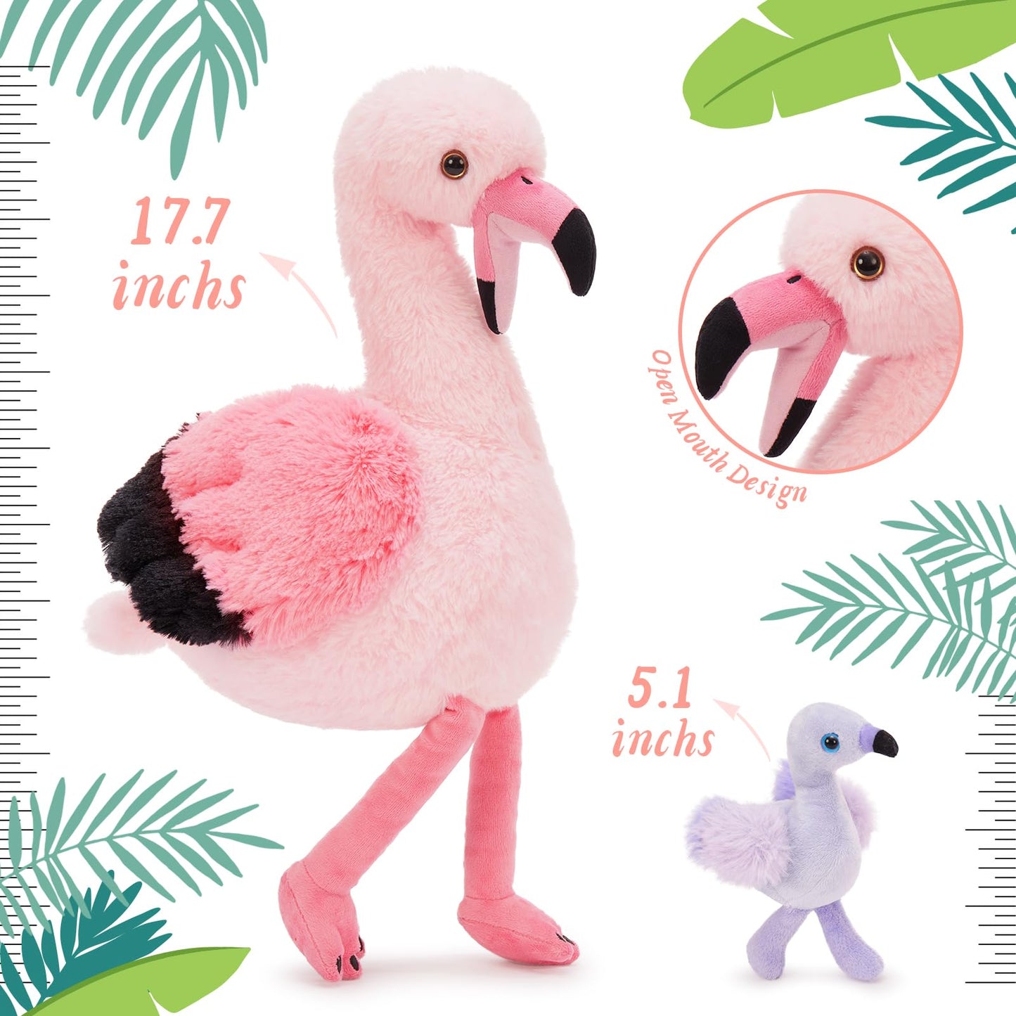 Tezituor Flamingo Stuffed Animal with 4 Babies 17.7  Pink Mommy Flamingo Plush with 4 Babies Soft Bird Toy for Kids Birthday Gift Nursery Decor