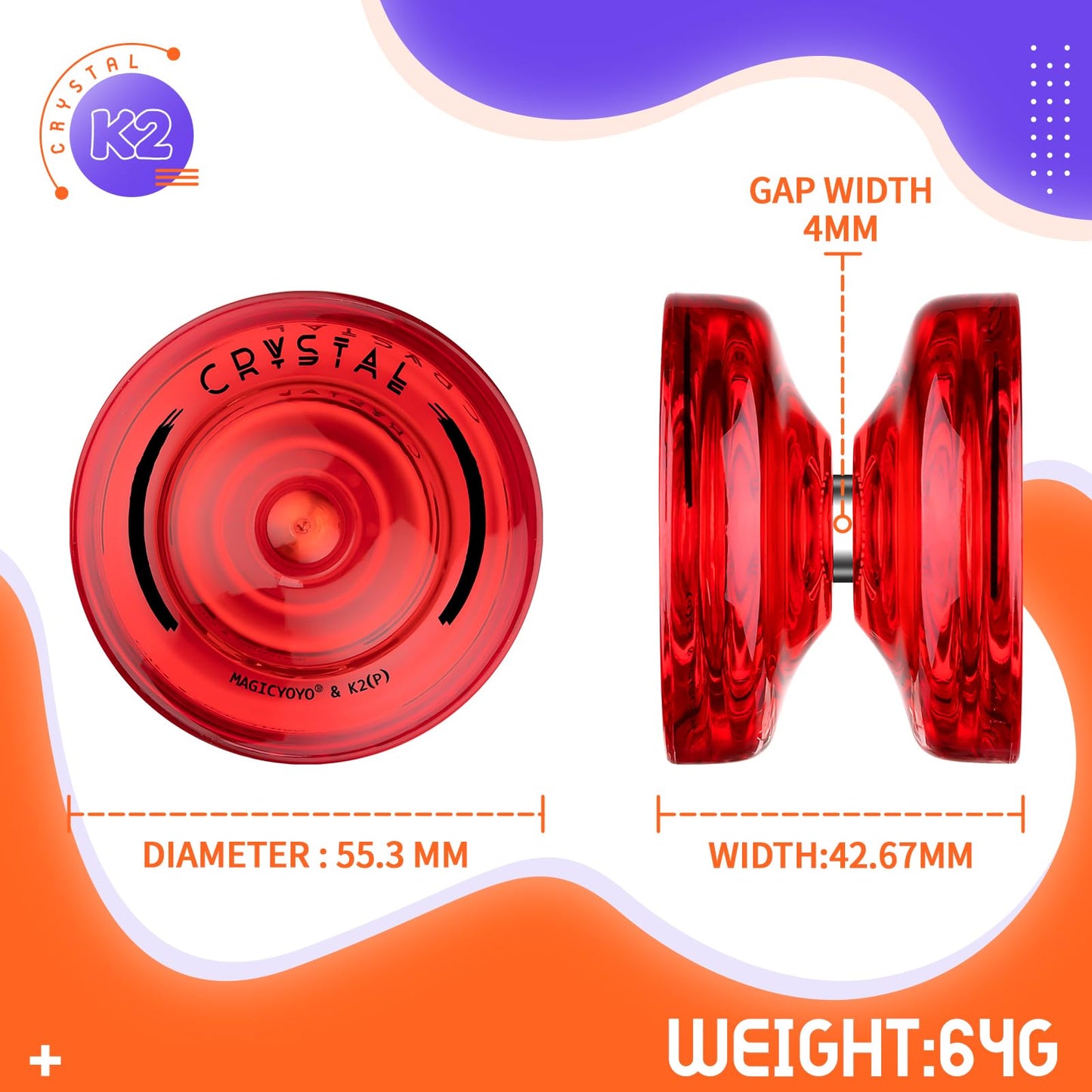 Professional Responsive Yoyo K2 Crystal, Dual Purpose Plastic Yoyo For Kids Beginner, Replacement Unresponsive Bearing For Advanced Yoyo Players + Removal Tool + 12 Yoyo Strings + Yo Yo Bag(Red)