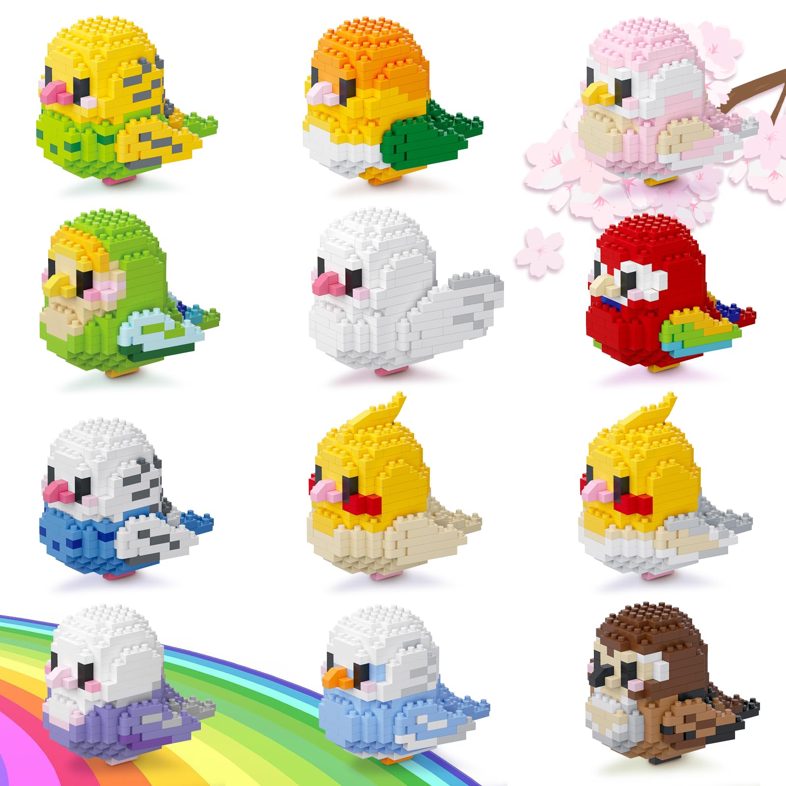 12 Styles Mirco Mini Parrot Building Block Sets, Colorful Small Birds Building Bricks Kits, Not Compatible with Lego Bird, Cute 