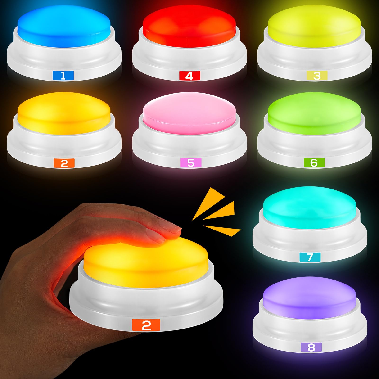 Xuhal 8 Pcs Glowing Buzzers for Trivia Games Light up Recordable Answer Button Buzzers Gifts for Game Show Back to School Team F