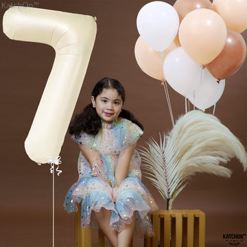 Katchon, Giant Cream Number 7 Balloon - 40 Inch | 7Th Birthday Balloon For 7Th Birthday Decorations | 7 Balloons For Birthday | Seven Balloon Number | 7 Year Old Balloon For 7 Year Decorations