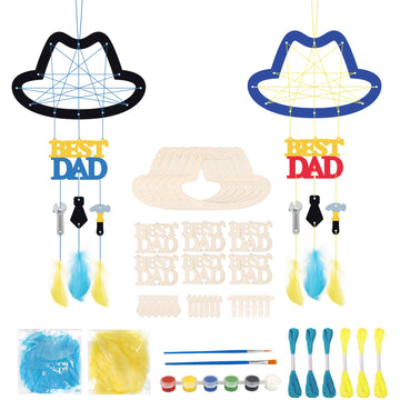 Fennoral 6 Pack Dad Dream Catcher Craft Kit For Kids Paint You Own Father'S Day Dreamcatcher Diy Coloring Wooden Art And Craft F