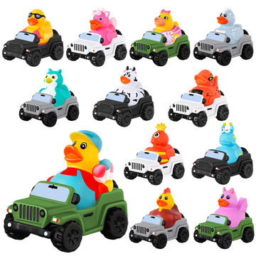 24 Pcs Jeep Ducks Rubber Ducks, 3.5 Inch Jeep Ducks For Ducking, Jeeps Suitable For 2 Inch Ducks, 12 Rubber Ducks Assortment Wit