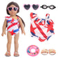 Msyo 18 Inch Doll Summer Outfits Set, Vibrant Doll Swimming Playset For American Doll Girls, Includes Doll Bikini Swimsuits, Heart-Shaped Sunglasses, Goggles, Sandals And Inflated Swimming Ring