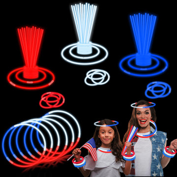 4th of July Red White Blue Glow Sticks Party Favors Supplies for Kids 90 PCS,Light up Neon Bracelets Necklaces for Fourth of Jul