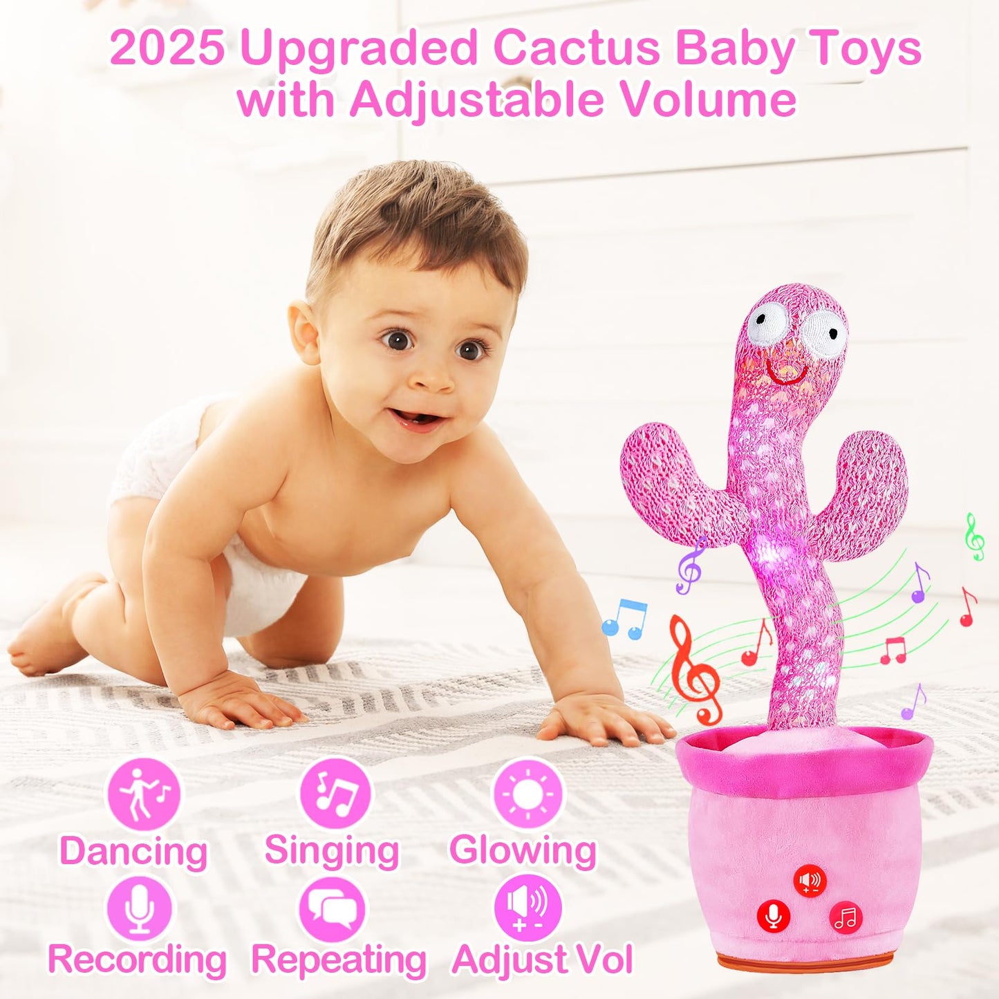 Rechargeable Dancing Talking Cactus Toy  Interactive Cactus Baby Toy Mimicking Singing  Educational Baby Toys w/ 51 limited availability English Songs for Babies  Baby Girl Toys Gifts  Stocking Stuffers for Kids