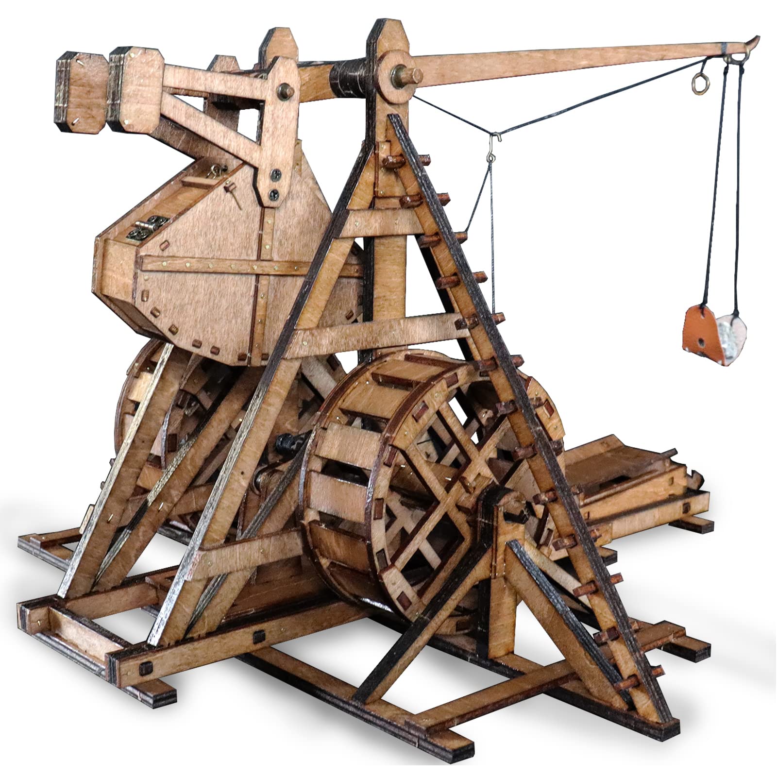 YAQUMW The MINI Counterweight Trebuchet with Wheel Europe Medieval Siege Chariot Catapult  DIY 3D Wooden Puzzles Mechanical Model Kits STEM Projects Tabletop Toy