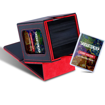 Tombert Premium Deck Box Case For Mtg Commander - Patented Design, Commander Display With Toploader, As Deck Holder, Fits 100 Double-Sleeved Cards(Black&Red)
