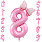 40 Inch Number 8 Balloon With Bow Pink Happy Birthday Jumbo Number Balloon For Girls Daughter Birthday Decorations Party Supplie
