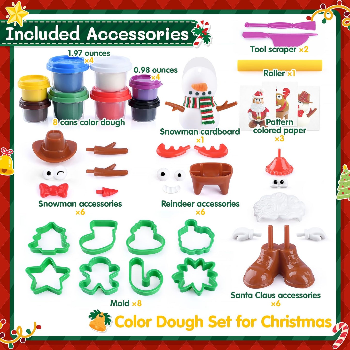 Christmas Color Dough Sets for Kids Ages 4-8, DIY Clay Sets for Kids Ages 2-4 Dough Kit Toys Christmas Crafts for Kids Education