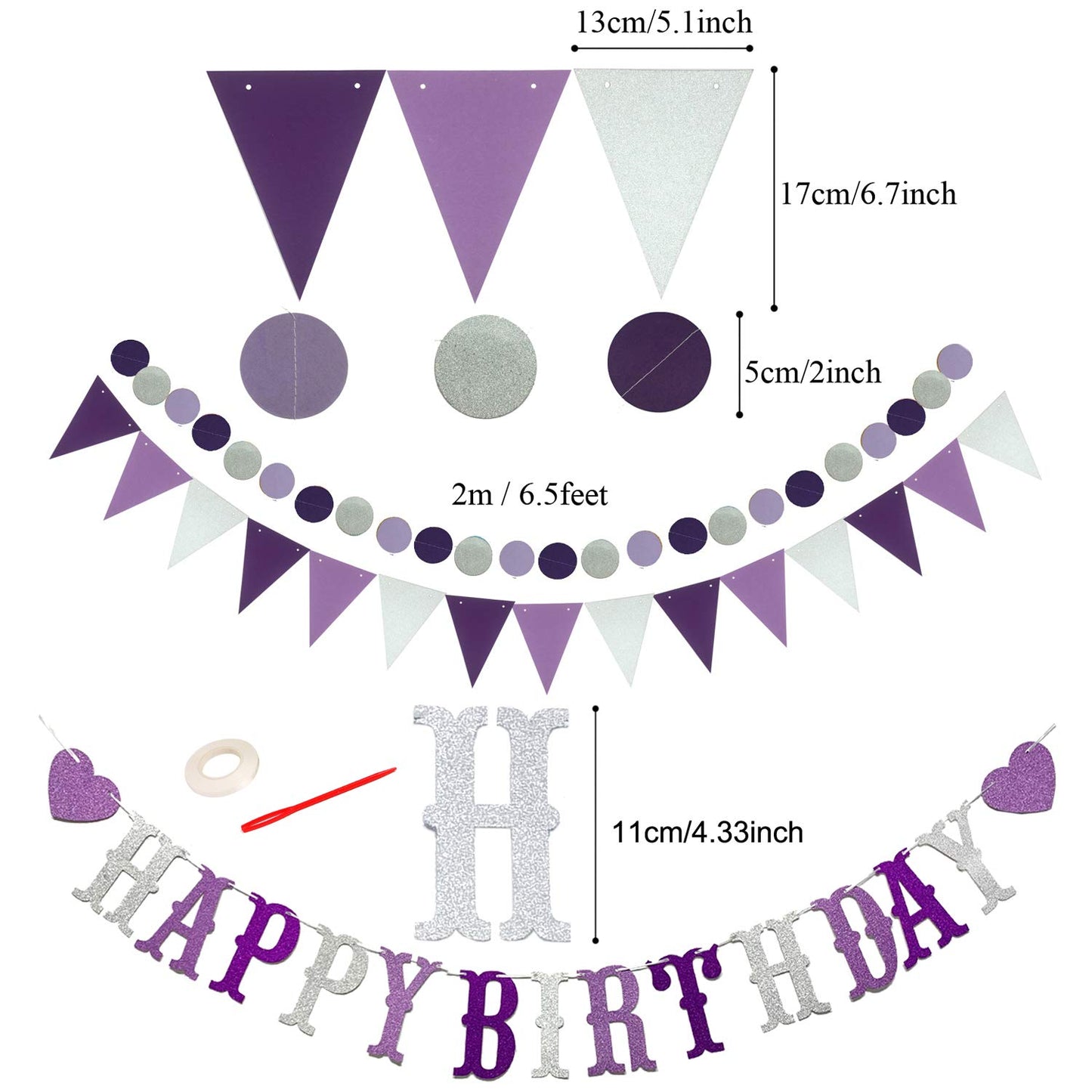 Recosis Birthday Party Decorations, Purple Party Decorations For Boy Girls Men Women Happy Birthday Banner, Curtains Paper Pompo