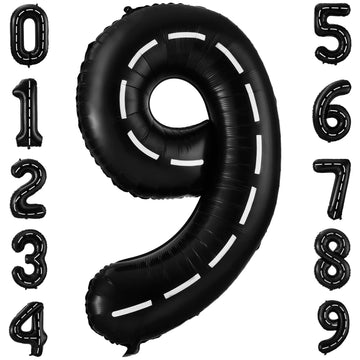 Race Car Number 9 Balloons,40 Inch Racing Car 9 Birthday Balloons Two Fast Balloon Race Track Black 9 Balloon Number For Cars Theme Birthday Party