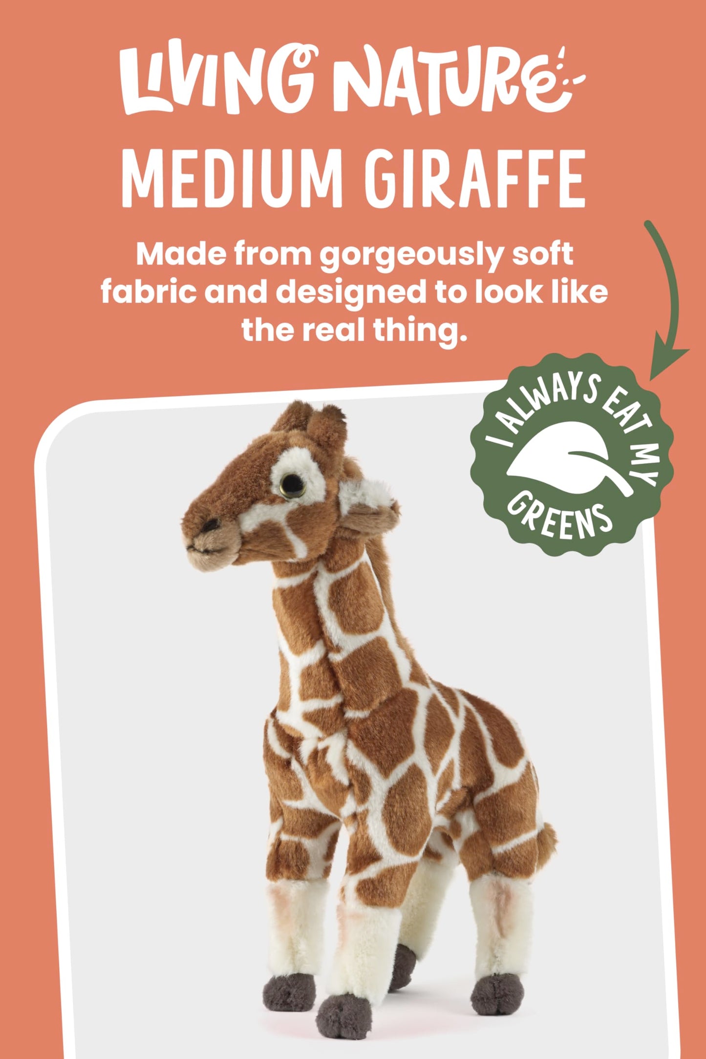 Living Nature Medium Giraffe Stuffed Animal | Fluffy Giraffe Animal | Soft Toy Gift For Kids | 12 Inches