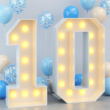4Ft Light Up Numbers 10 Mosaic Numbers Marquee Frame For 10Th Birthday Party Large Cardboard With Light Bulbs Pre-Cut Kit Giant Cut-Out Thick Foam Board Sign Diy Boys Girls Decorations Anniversary