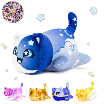 Lccoous 61-Pcs ? 11'' Moon Cat Plush+ 60Pcs Cat Stickers -Meow Cat Plush -Meow Cat Stuffed Animal Collection, Birthday Gift For