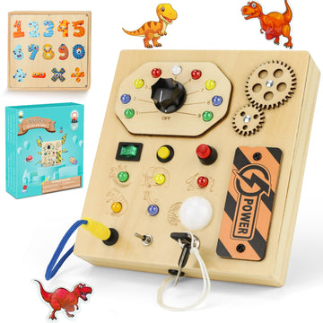 Jamiewin Montessori Busy Board With Led Light Switch For Toddlers 1-3, Wooden Sensory Board Travel Toys For Toddlers Baby, Monte