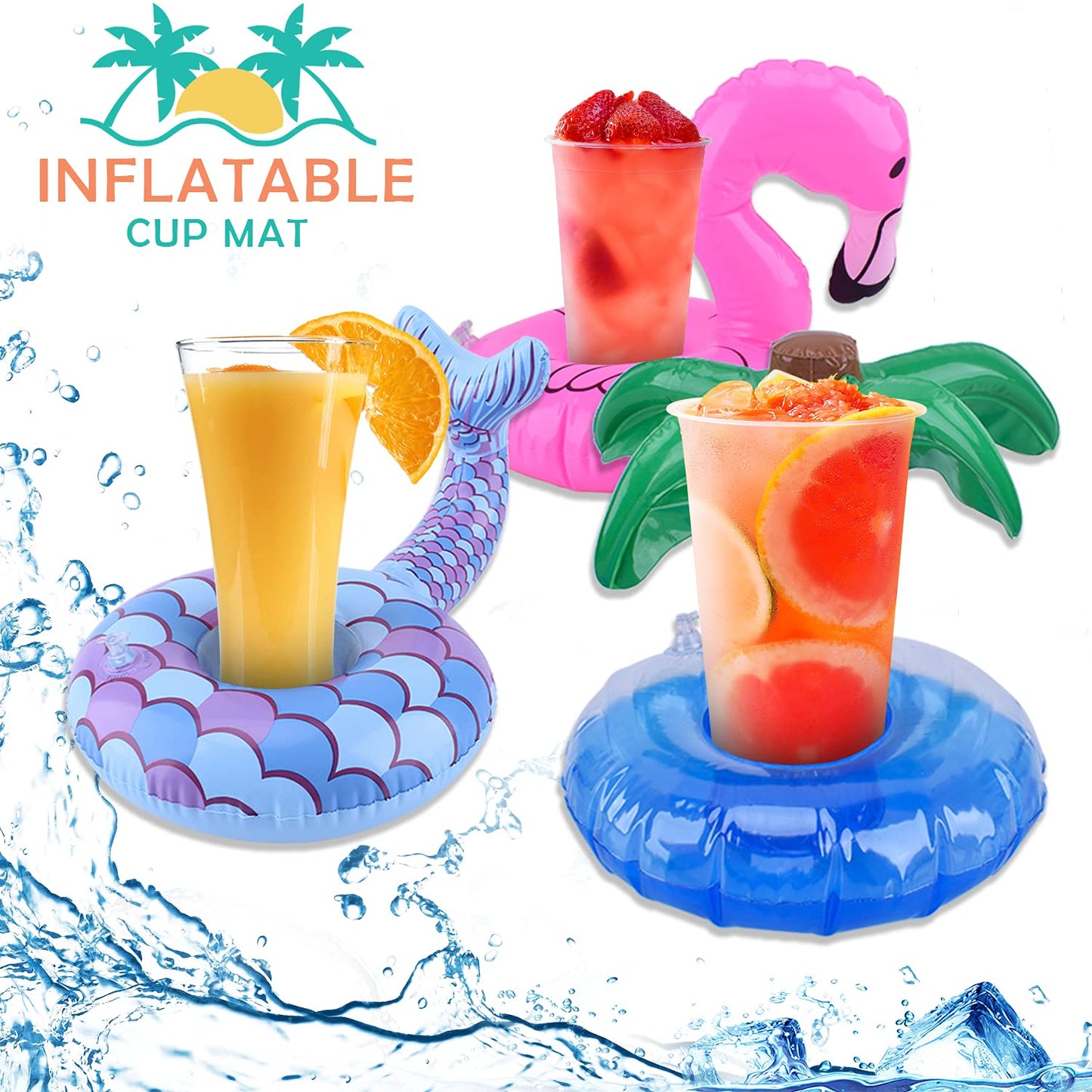 Blovec Inflatable Drink Floats - 8 Pack Drink Holders, PVC, 12.6"x6.3", with Air Pump for Summer Pool Parties